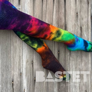 Ready to Ship, Rainbow Nebula Galaxy Thigh Highs, Thigh Highs, Tie Dye Thigh High Socks, Festival Clothing, Galaxy Tie Dye, Over Knee Socks