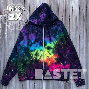 2X Ready to Ship, Tie Dye Pastel Rainbow Galaxy Zip Hoodie, Galaxy Sweatshirt, Festival Clothing, Tie Dye Sweatshirt. Tie Dye Jacket