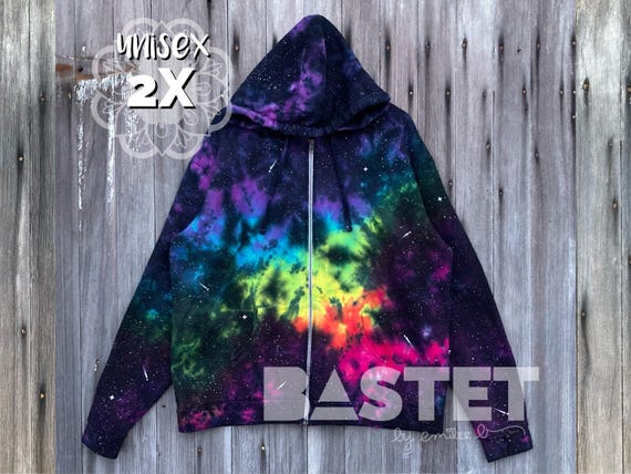 2X Ready to Ship, Tie Dye Pastel Rainbow Galaxy Zip Hoodie, Galaxy