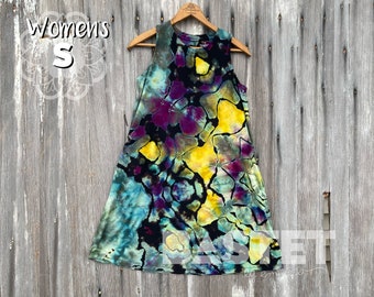 Pequeno (4-6) Pronto para envio, Reverse Ice Dye Tie Dye Mandala Relaxed Swing Dress com bolsos, Boho Tie Dye Summer Dress, Hippie Tie Dye Dress