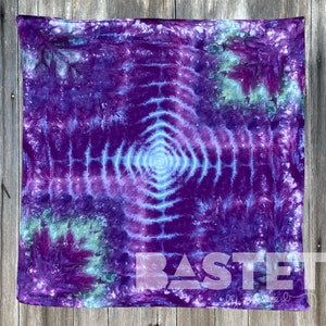 Ready to Ship, Watercolor Psychedelic Trails Ice Dye Tie Dye 50”x50” Rayon Tapestry - Mazu, Tie Dye Wall Hanging, Tie Dye Wall Tapestry