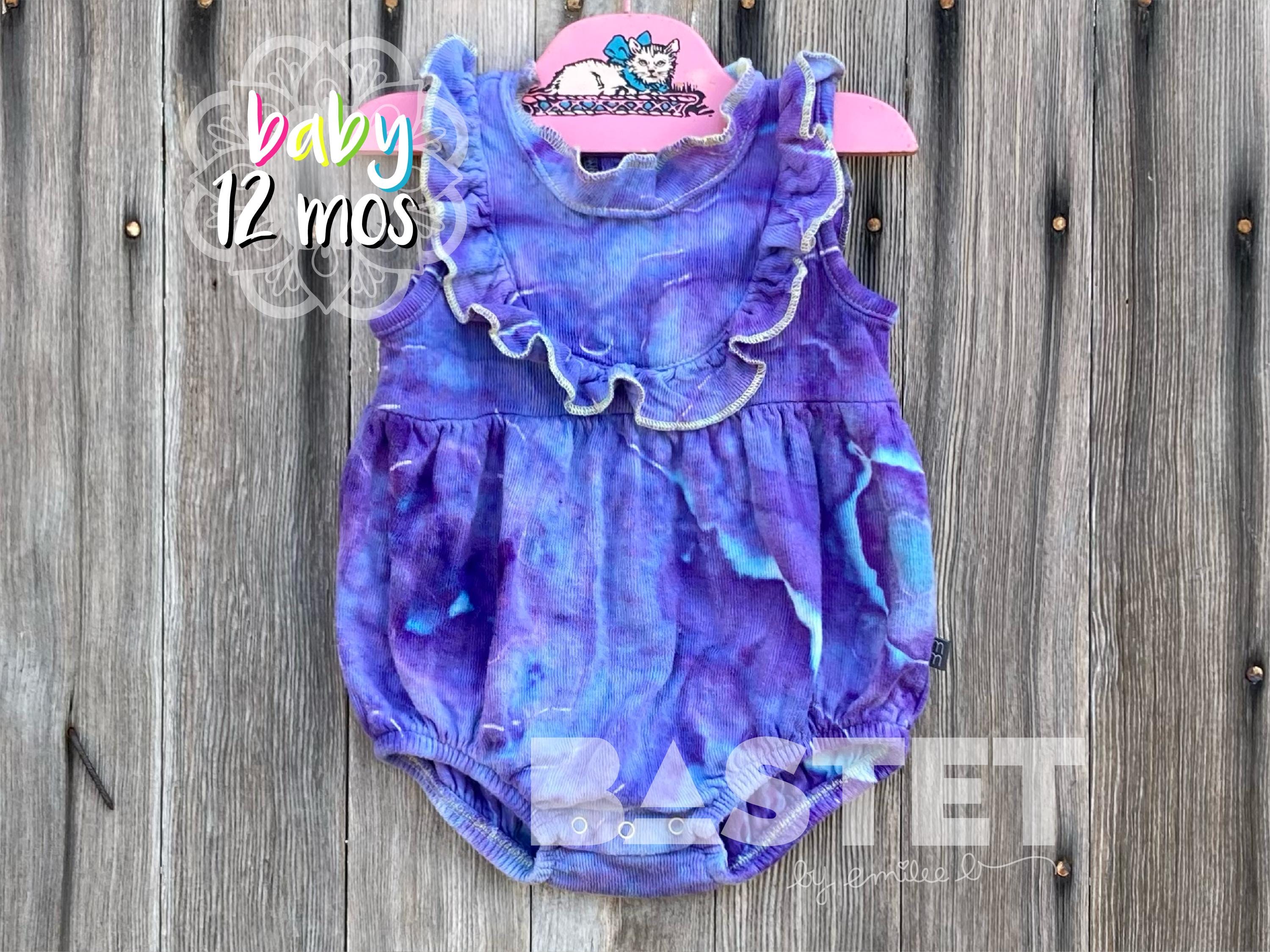 12 Month, Ready to Ship, Watercolor Style Geode TIe Dye Bubble Romper - Mazu, Baby Summer Romper Cotton, Tie Dye Baby Girl Clothes