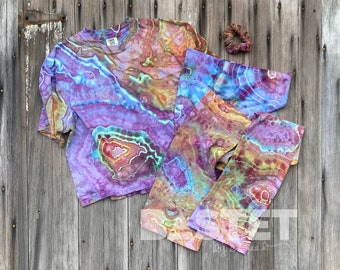 CUSTOM Geode Tie Dye Matching Set, Tie Dye Yoga Pants and Matching Shirt, Flared Leggings, Extra Small, Small, Medium, Large, XL, 2X