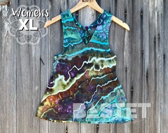 Medium READY TO SHIP Watercolor Style Geode Women’s Old Navy Luxe High Neck Twist Back Tank - Ixchel