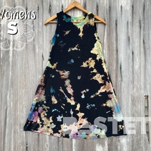 Small (4-6) Ready to Ship, Watercolor Style Reverse Ice Dye Tie Dye Swing Dress with Pockets, Tie Dye Dress, Reverse Tie Dye Dresses