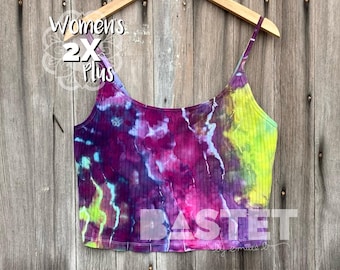 2X Ready to Ship, Watercolor Geode Ice Dye Womens Crop Cami - Hecate, Tie Dye Crop Top, Womens Tie Dye, Geode Tie Dye