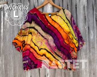 Large READY TO SHIP Reverse Rainbow Geode Ice Dye Tie Dye Women’s Old Navy Luxe Short Sleeve Luxe Oversized Cropped Tee