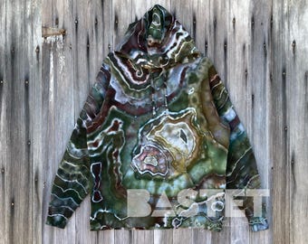 カスタムタイダイアイスダイアーシージオードジップまたはプルオーバーパーカー、S、M、L、XL、2X、3X、ロック愛好家へのギフト、モスアゲート、アゲートギフト