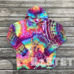 CUSTOM Tie Dye Ice Dye Rainbow Geode Zip or Pullover Hoodie, Small, Medium, Large, XL, 2X, 3X, Tie Dye for Pride, Coming Out Gift