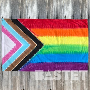 Ready to Ship Tie Dye Progress Pride Flag 3’x 5’, Tie Dye Pride, Coming Out Gifts, Pride Flag for Festival, Handmade Pride Flag Cotton