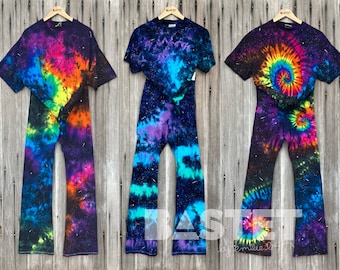 CUSTOM Galaxy Tie Dye Matching Set, Tie Dye Yoga Pants and Matching Shirt, Flared Leggings, Extra Small, Small, Medium, Large, XL, 2X