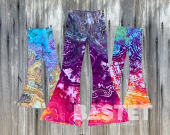 PERSONNALISÉ, Bas Géode tie-dye cloche S-3X de style aquarelle, Leggings évasés pour femme, Pantalon de yoga évasé, Pantalon de survêtement tie-dye, Pantalon hippie pour femme