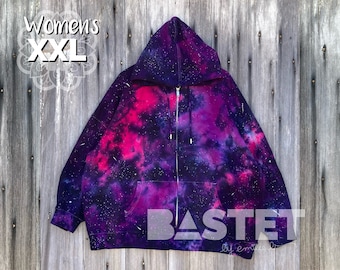 2X READY TO SHIP Pink & Purple Galaxy Tie Dye Womens Old Navy Oversized Zip Hoodie, Tie Dye Jacket, Festival Clothing, Gift for Mom
