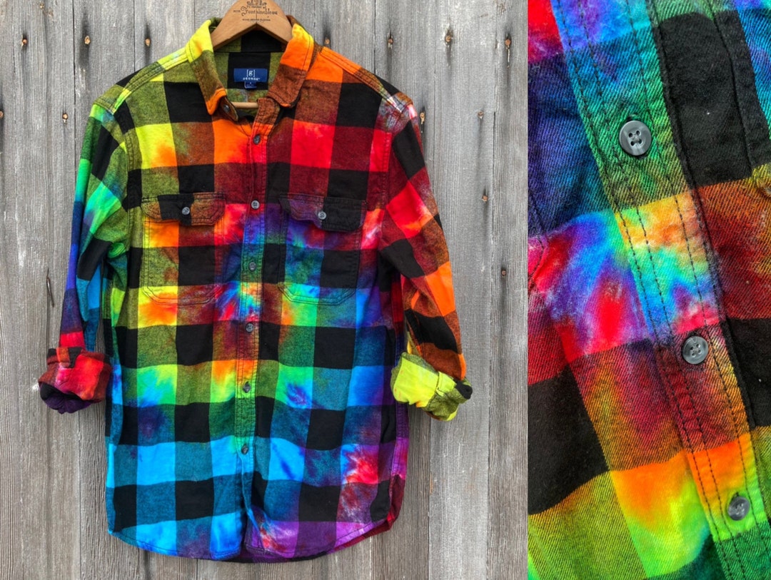 Small READY TO SHIP Hand Dyed Mens Tie Dye Flannel Shirt S Etsy