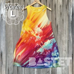Large (12-14) Ready to Ship, Reverse Gravity Dye Swing Dress with Pockets - Arcus, Ice Dye Dress, Incline Ice Dye, Gravity Ice Dye