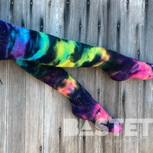 Ready to Ship, Pastel Rainbow Galaxy Thigh Highs, Thigh Highs, Tie Dye Thigh High Socks, Festival Clothing, Galaxy Tie Dye, Over Knee Socks