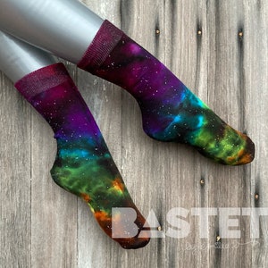 READY TO SHIP Rainbow Nebula Galaxy Tie Dye Bamboo Socks