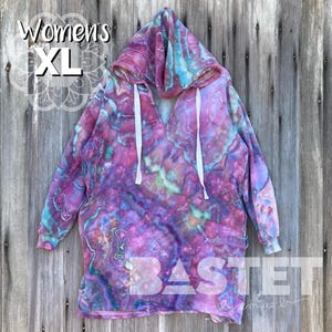 XL Ready to Ship, Watercolor Geode Tie Dye Mini Oversized Hoodie Tunic Dress - Skadi, Tie Dye Dress with Pockets, Tie Dye Hoodie Women