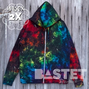 2X Ready to Ship, Tie Dye Rainbow Galaxy Zip Hoodie, Galaxy Sweatshirt, Galaxy Gift, Festival Clothing, Tie Dye Sweatshirt. Tie Dye Jacket