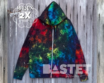 2X Ready to Ship, Tie Dye Rainbow Galaxy Zip Hoodie, Galaxy Sweatshirt, Galaxy Gift, Festival Clothing, Tie Dye Sweatshirt. Tie Dye Jacket