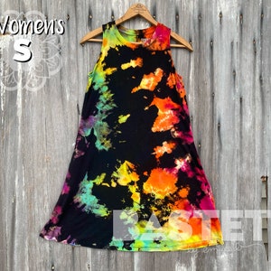 Small (4-6) Ready to Ship, Reverse Rainbow Tie Dye Relaxed Swing Dress with Pockets, Rainbow Tie Dye Dress, Tie Dye Dress, Sleeveless Dress