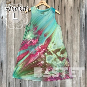 Large (12-14) Ready to Ship, Reverse Gravity Dye Swing Dress with Pockets - Brigid, Ice Dye Dress, Incline Ice Dye, Gravity Ice Dye
