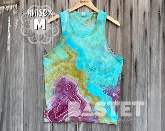 Mellanstort, leveransklart, lättviktigt linne i akvarellstil - Eostre, Geode Tie Dye, Ice Dye-skjorta, Tie Dye-linne, Tie Dye-linne herr