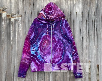 CUSTOM Tie Dye Ice Dye Purple Geode Zip or Pullover Hoodie, Small