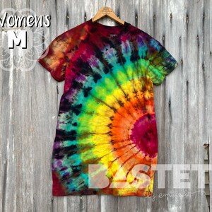Medium (8-10) Ready to Ship, Reverse Tie Dye Rainbow T-Shirt Dress, Rainbow Tie Dye Dress, Boho Rainbow Dress, Hippie Tie Dye Dress