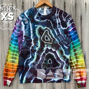 Extra Small READY TO SHIP Black & Rainbow Geode Tie Dye Crew Neck Sweatshirt