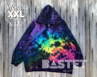 2X LISTO PARA ENVIAR Pastel Rainbow Galaxy Tie Dye Mujeres Old Navy Sudadera con capucha con cremallera de gran tamaño, Chaqueta Tie Dye, Ropa de festival, Regalo para mamá