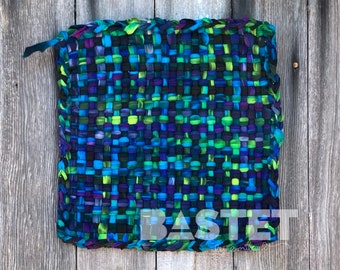 Gewebte Topflappen, recyceltes T-Shirt, extra großer Topflappen, gewebter Untersetzer, Boho Küche, Hippie Haus, Boho Housewarming Geschenk