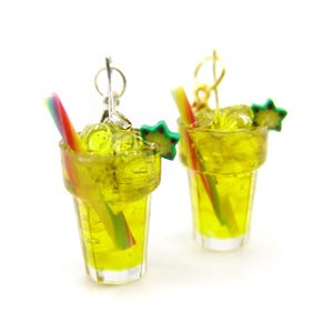 Wicked Cute Perfect Pairing Starfruit Iced Green Tea Charm, BFF Miniature Food Jewelry - Polymer Clay Drink Jewelry