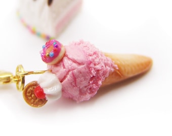 2024 10 Year Anniversary Pink Sprinkle Donut Ice Cream Cone Charm - Miniature Food Jewelry - Sprinkle Frosted  Doughnut Charm