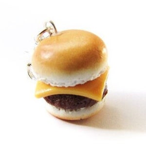 Cheeseburger Charm, Miniature Food Jewelry, Polymer Clay Cheeseburger, Hamburger Food Jewelry, Fast Food Jewelry