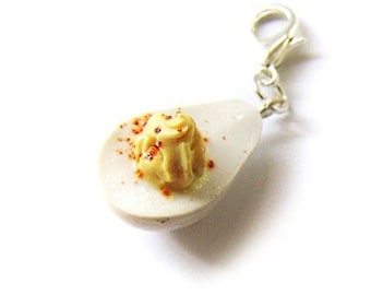 Deviled Egg Charm, Miniature Food Jewelry, Polymer Clay Egg, Food Stitch Markers