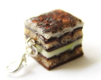 Tiramisu Charm, Miniature Food Jewelry, Polymer Clay Italian Food, Dessert Jewelry, Tiramisu Pendant