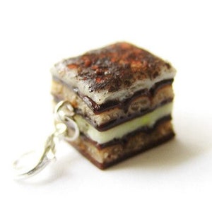 Tiramisu Charm, Miniature Food Jewelry, Polymer Clay Italian Food, Dessert Jewelry, Tiramisu Pendant