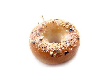 Everything Bagel Charm, Miniature Food Jewelry, Handmade Polymer Clay Miniature Bagel Jewelry