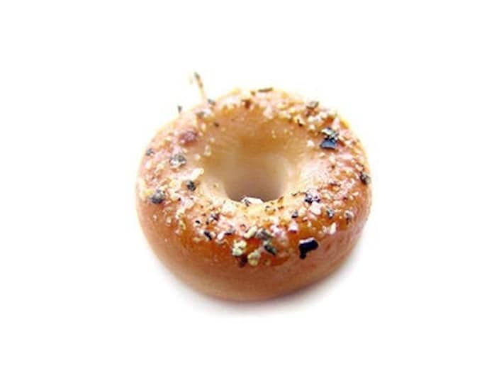 Everything Bagel Charm, Miniature Food Jewelry, Handmade Polymer Clay Miniature Bagel Jewelry