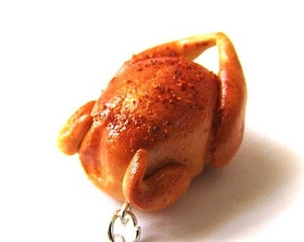 Thanksgiving Turkey Charm, Roast Turkey Pendant, Miniature Food Jewelry, Polymer Clay Food Charm, Polymer Clay Turkey Charm