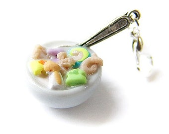 Lucky Charming Cereal Charm, Polymer Clay Breakfast Food, Rainbow Lucky Cereal