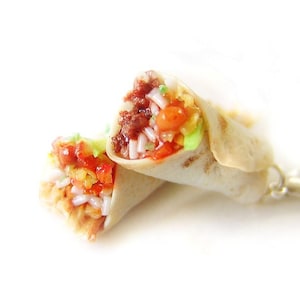 Burrito Charm, Miniature Food Jewelry, Beef Burrito, Polymer Clay Burrito, Flour Tortilla Taco Jewelry, Burrito Pendant