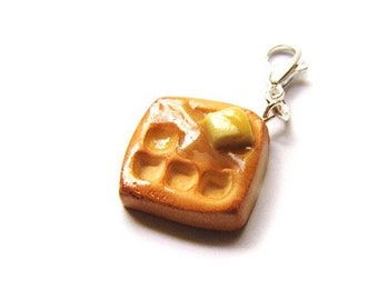 Buttery Syrup Waffle Charm - Miniature Food Jewelry - Polymer Clay Chicken and Waffles Charms