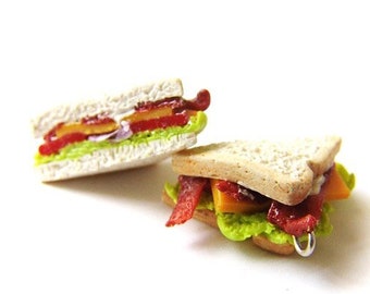 BLT Sandwich Charm, Polymer Clay Lunch Food Charm, Polymer Clay Sandwich, Miniature Food Jewelry, Bacon Sandwich