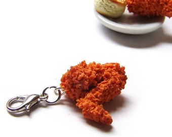 Fried Chicken Wing Charm - Miniature Food Jewelry - Polymer Clay Chicken Wing