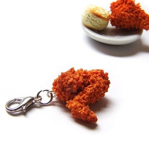 Fried Chicken Wing Charm - Miniature Food Jewelry - Polymer Clay Chicken Wing