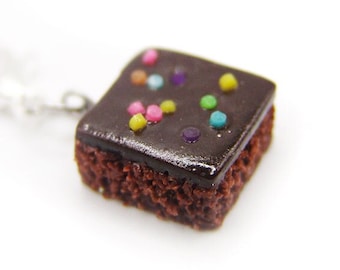 Cosmic Sprinkle Brownie Sundae Charm, Chocolate Dessert Jewelry, Miniature Food Jewelry, Polymer Clay Brownie, Hot Fudge Brownie