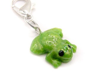 Little Green Frog Charm, Miniature Tree Frog Jewelry, Polymer Clay Frog, Frog Jewelry, Frog and Moss Pendant - Frogger Charm