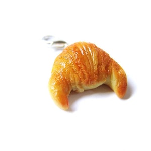Paris Breakfast Croissant Charm, Polymer Clay Food Charm, Miniature Food Stitch Markers, French Food Jewelry